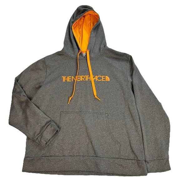 The North Face Hoodie Mens XL Heather Gray Orange Spellout Logo Pullover - Picture 1 of 9
